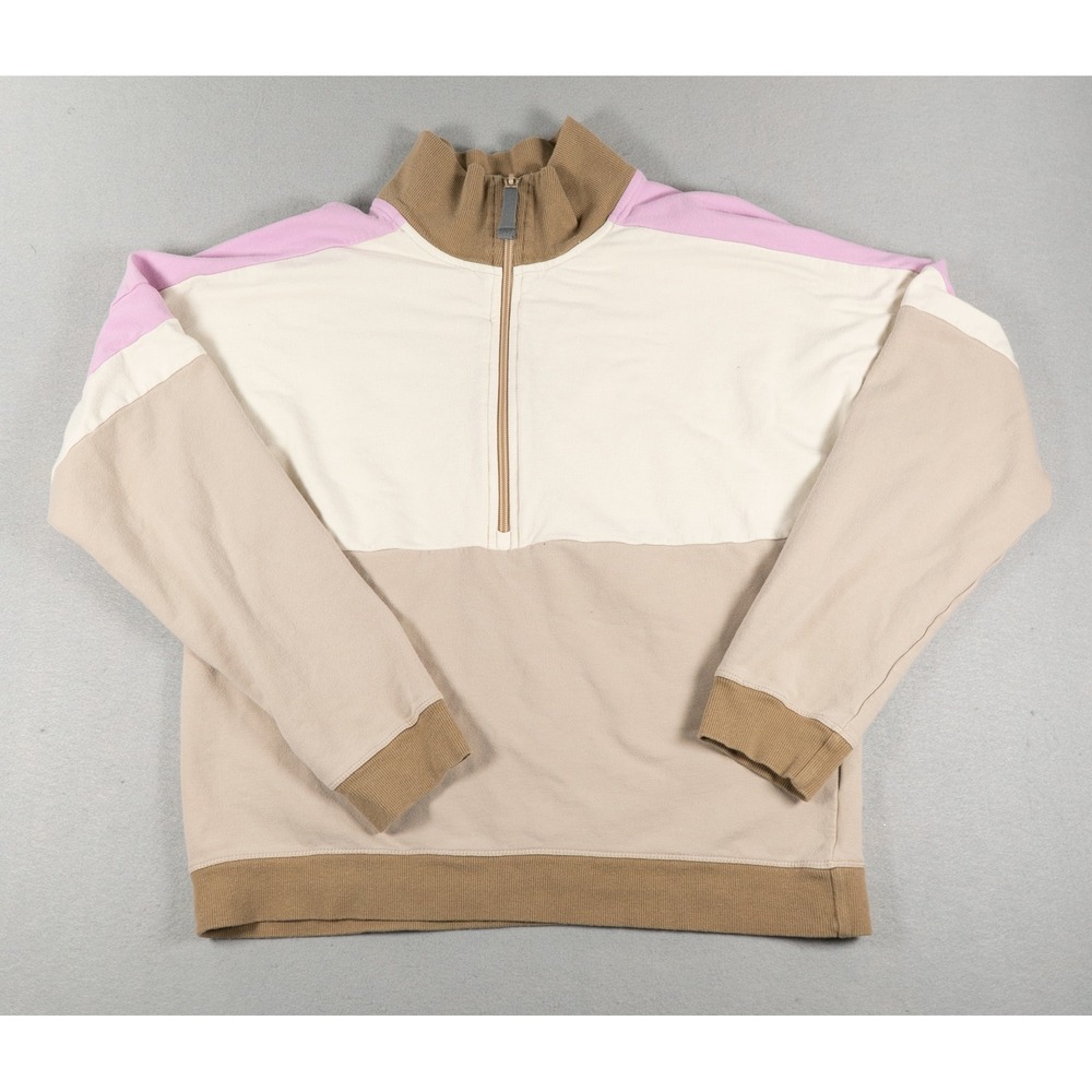 Cotopaxi Organic Cotton Tencel Colorblock Quarter Zip Sweatshirt Tan Pink S